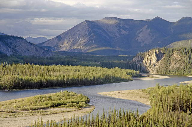 The clear waters of the Hart River flow through scenic canyons and forested braided sections, but all of the rapids are encountered during the last few days before the river enters the Peel. Credit to Flickr Images ProtectPeel.ca/Juri Peepre.